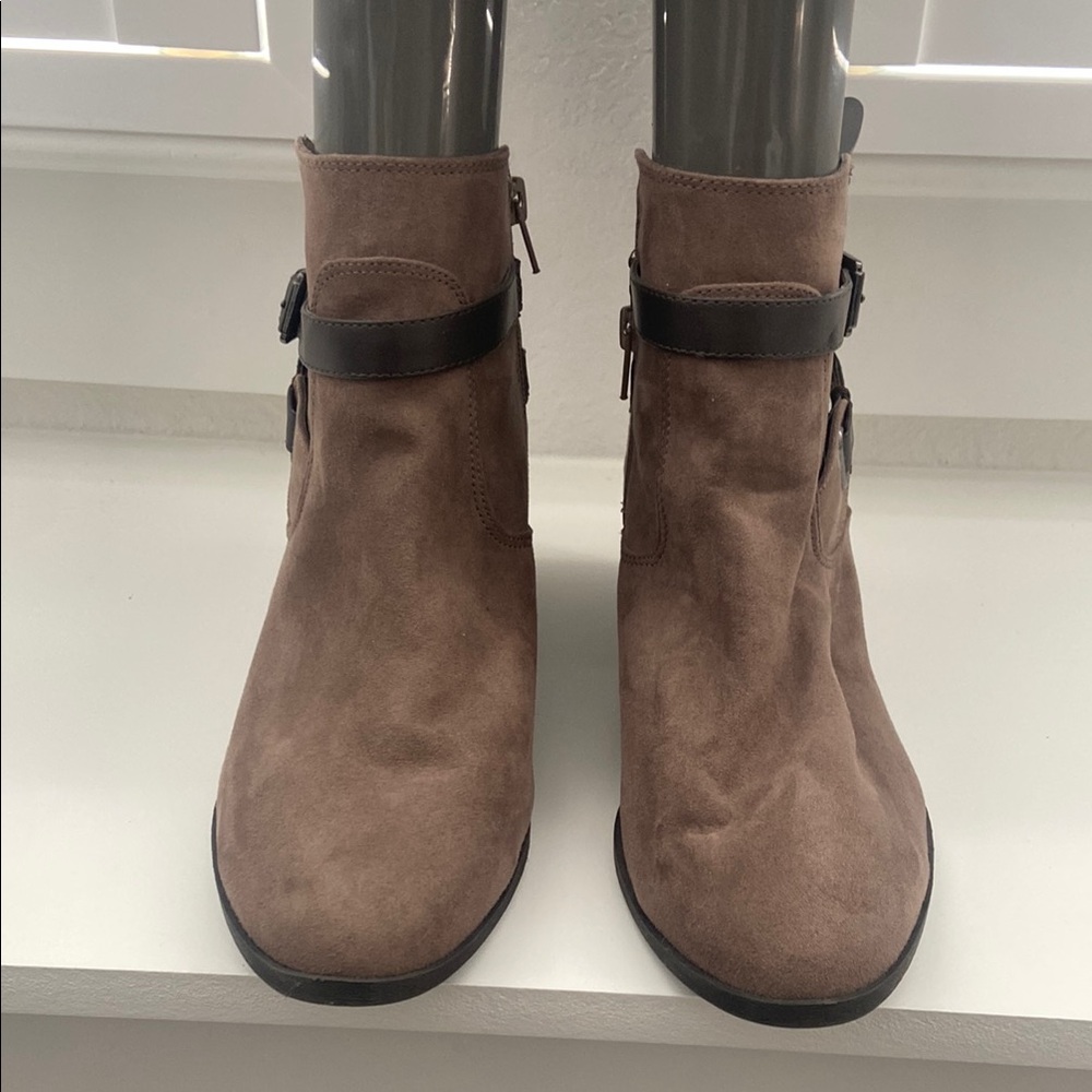 Unisa Brown Ankle Boots with Strap Detail and Rounded Toe